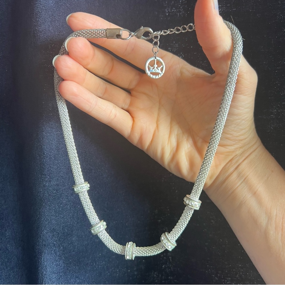 Vintage Crown Trifari Silver Tone Mesh Choker